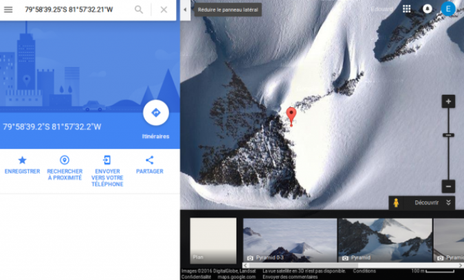Cấu trúc bí ẩn dạng kim tự tháp tại Nam Cực, quan sát qua Google Maps.